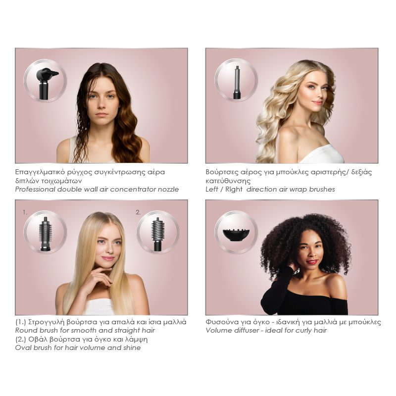Primo Multi Styler THEA PRHS-40535 8 σε 1 Ηλεκτρική Βούρτσα με Αέρα για Μπούκλες και Ίσιωμα 1500W